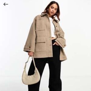 ASOS Design wool blend four pocket shacket in mushroom